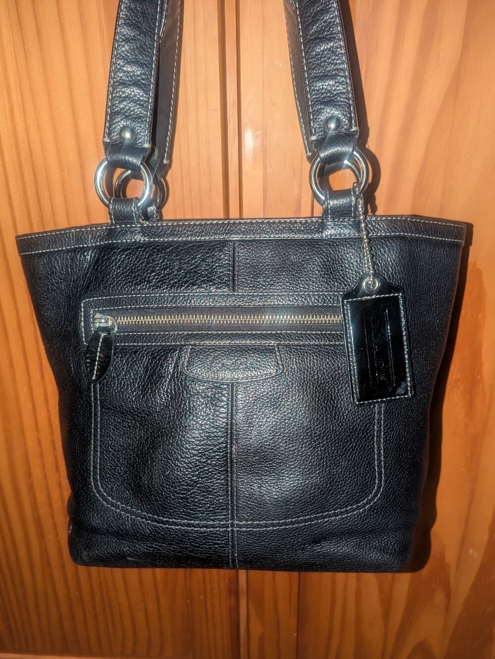 Coach Penelope Black Leather Shoulder Bag with Silver Hardware F14683